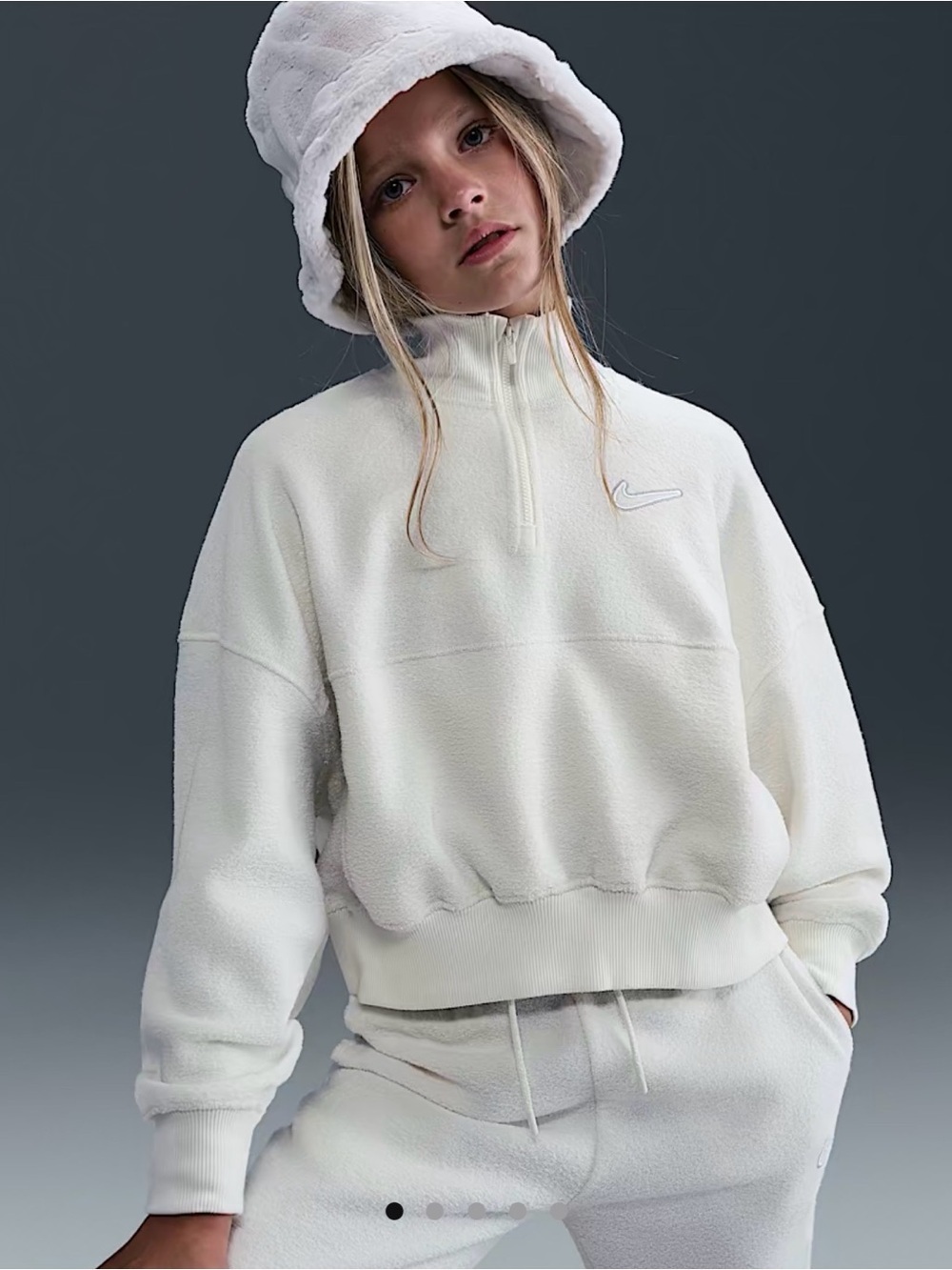 NEW Nike kidsgirls Cream Quarter-Zip Fleece Cropped Pullover size small
